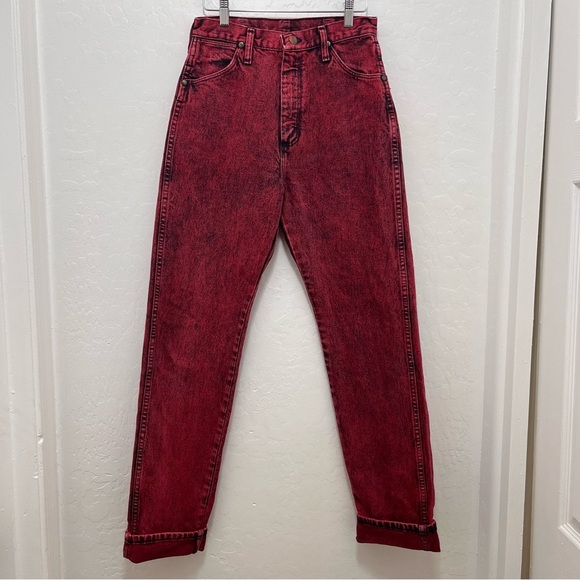 Vintage 80s Wrangler Acid Wash Jeans Women's 9 x 32 Red High-Rise USA - Picture 1 of 11